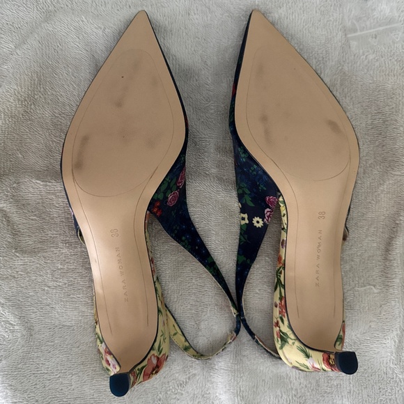 Zara Blue/Yellow Multi Mixed Floral Pointed Toe Heels 7M NEW WITHOUT TAGS OTHER - Picture 7 of 10